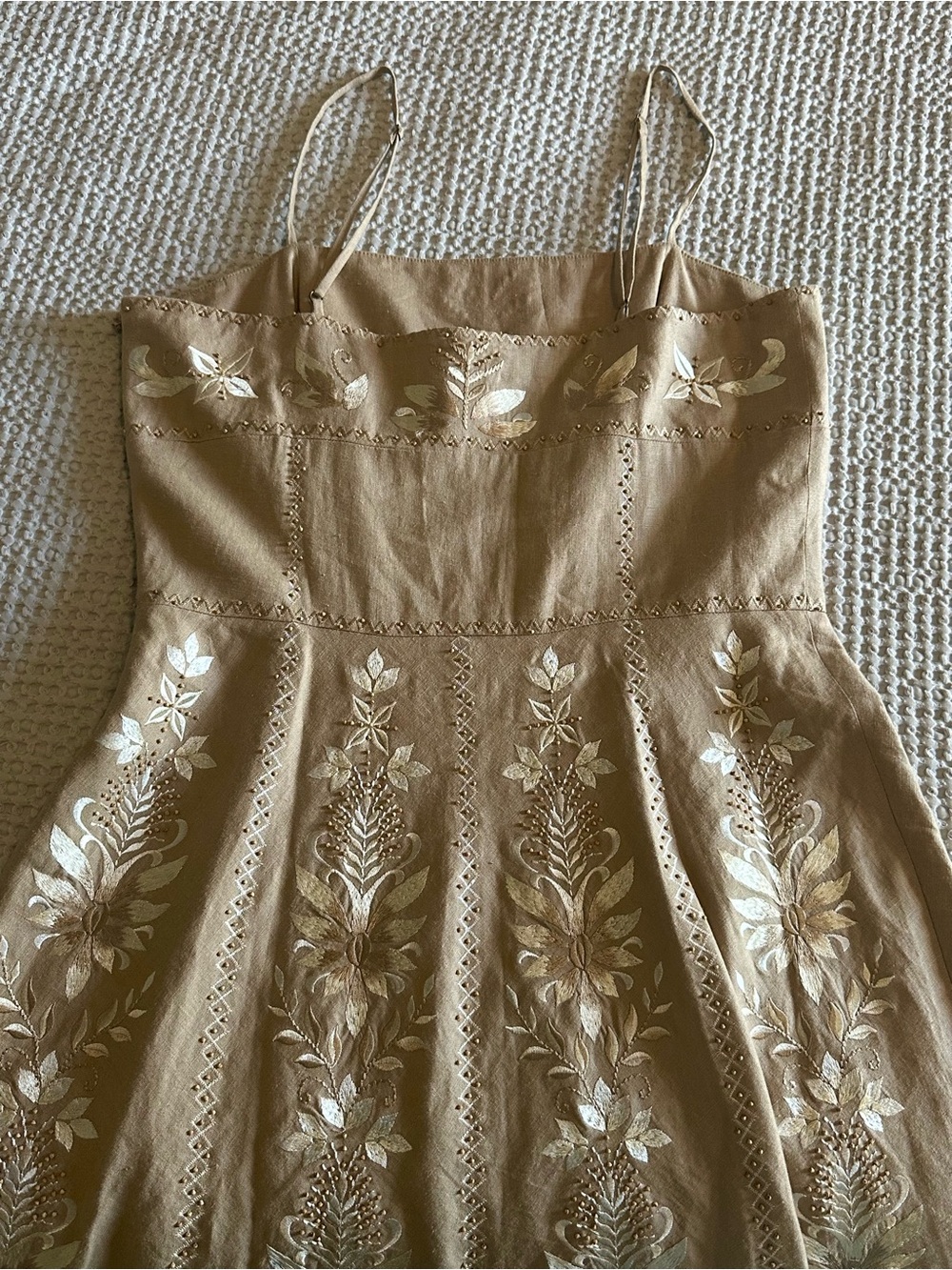 ANTONIO MELANI  Linen Blend Tan Embroider Dress. Size 10 - Picture 10 of 14
